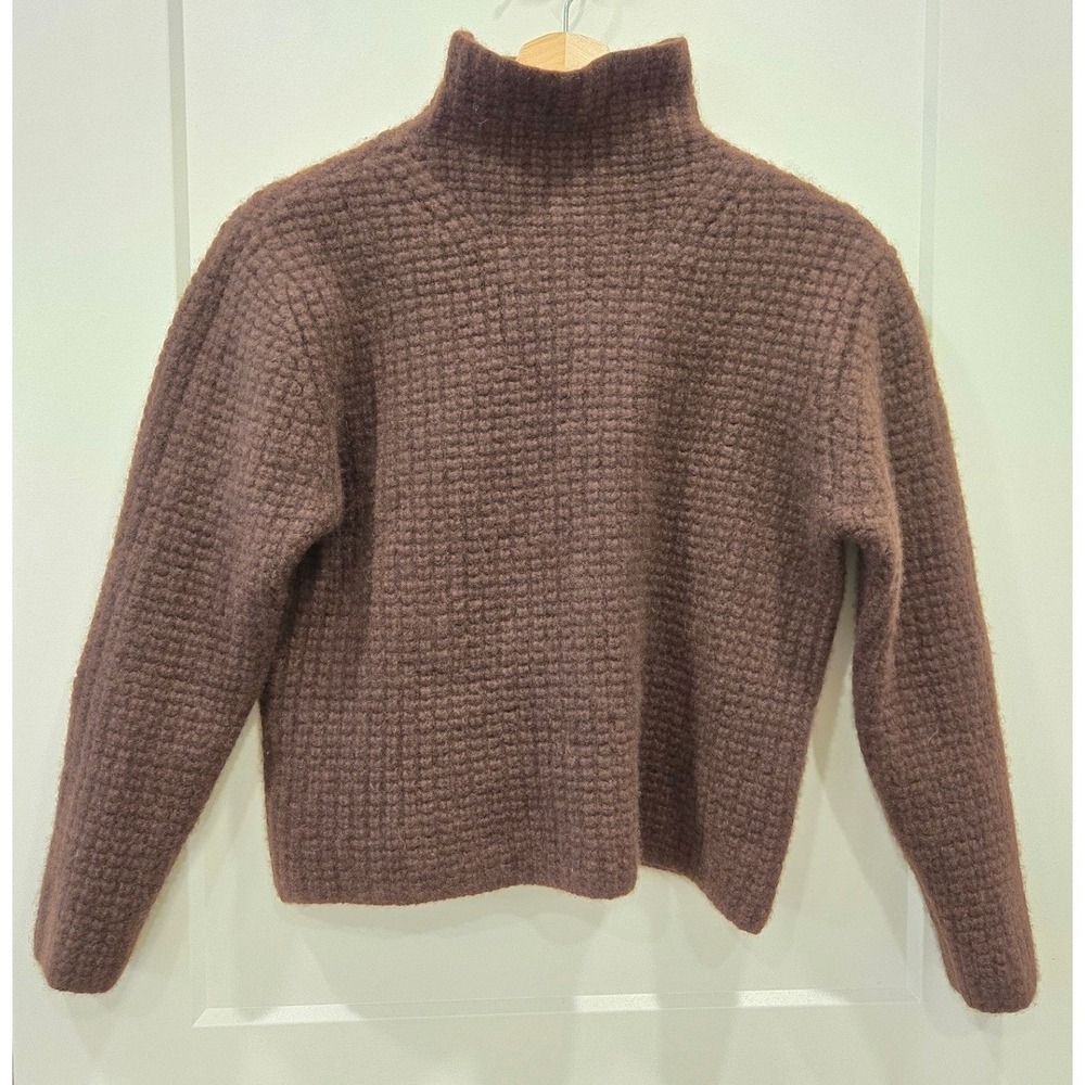 Wendy B. Cashmere Brown Waffle Knit Mock Neck Sweater Womens Large 100% Cashmere